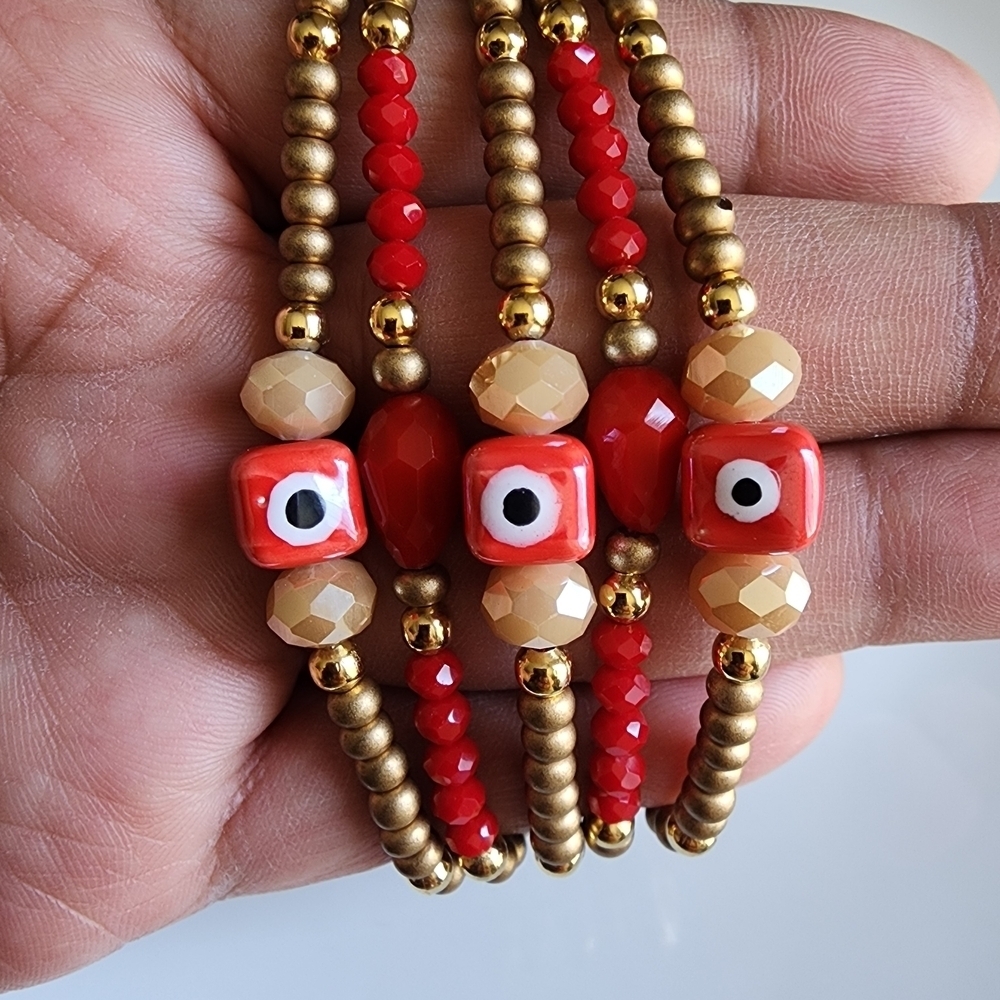 Chic Red and Gold Beaded Bracelet
